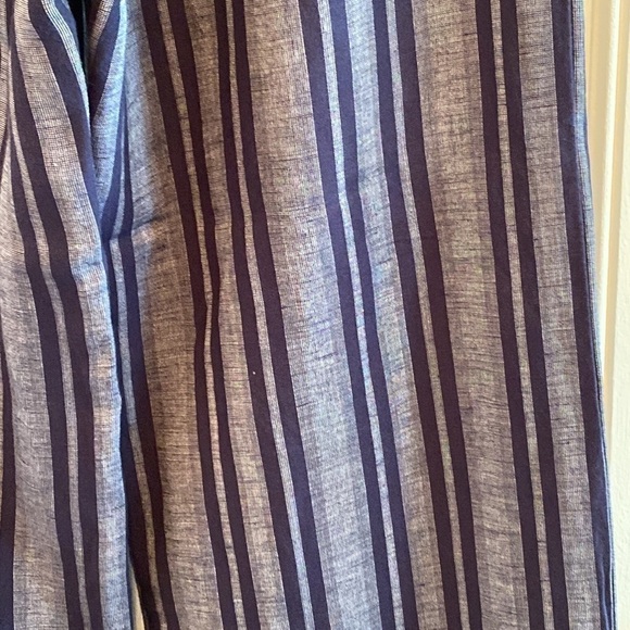 Blue Linen Wide Leg Striped High Rise Drawstring Pockets Bohemian Pants Summer - Picture 13 of 14